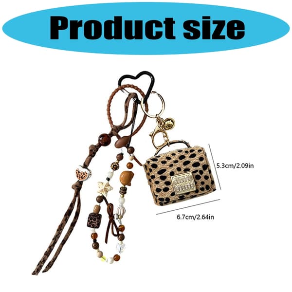 Trendig nyckelring med leopardtryck och pärlor, väskaccessoar för kvinnor och män