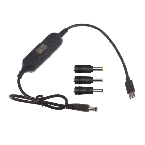 USB C 5V till 1,2V 3V 4,5V 6V 7,5V 9V 12V 2,5mm/3,5mm/4,0mm/5,5mm Justerbar spänningskabel med LED-display för leksaksspel