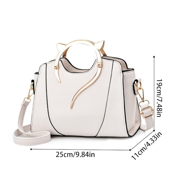 Naisten olkapää Crossbody Messenger Bag Cat Ear PU-nahkainen käsilaukku kahvalla White