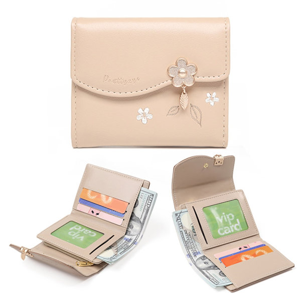 Liten myntväska PU-läder Trifold-plånbok med printed plånbok med ID-fönsterpresent Apricot