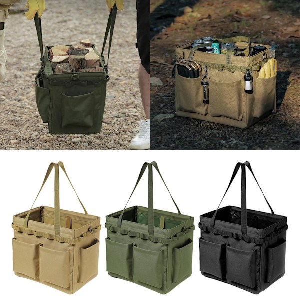 Multi-lommer Picnic Taske Foldbar Camping Bærepose Stor Kapacitet Opbevaringspose Khaki