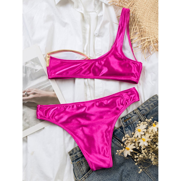 Dame En Skulder Badetøj Høj Skæring Badetøj Push Up Strand Bikinier Sæt S