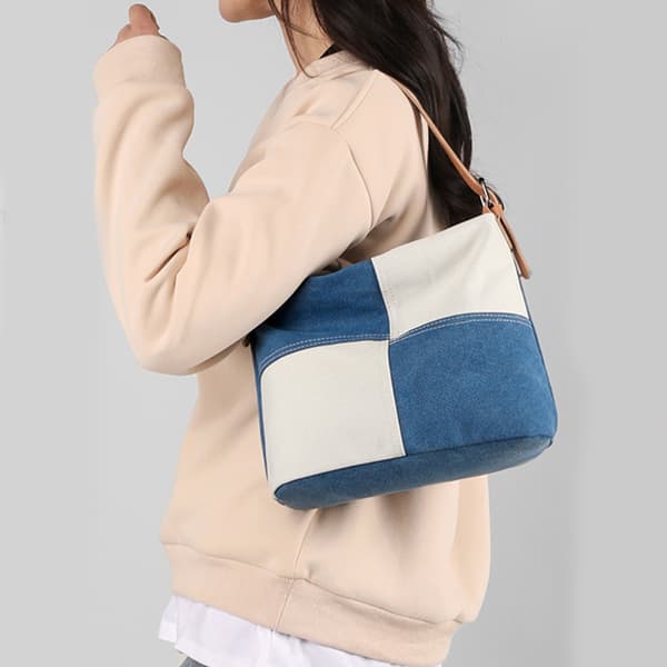 Passende Patchwork-veske for kvinner Enkel lerrets-skulderveske Gray