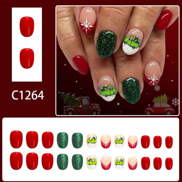 Flash Press On Fingernail Vinterferie Design Stabil Ovalformet Manikyrsett
