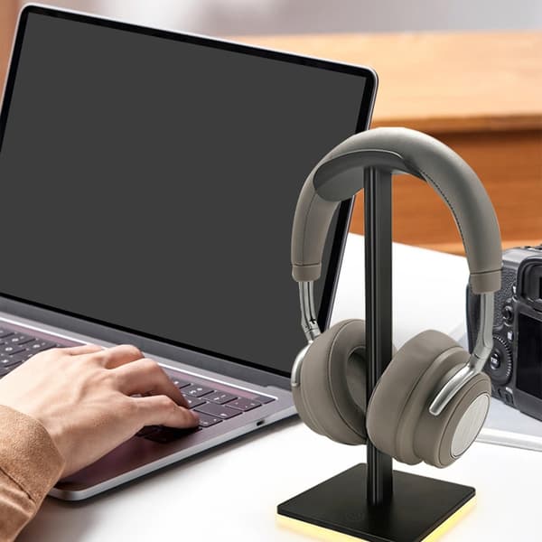 LED Headset Stand til PC, Pladsbesparende Design, Skrivebordsopbevaring