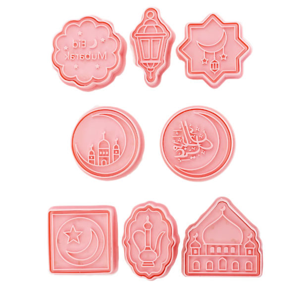 8-delt DIY Cookie Stamp Cookie Cutter Biscuit Form PP Materiale Søde DIY Cookie Skæreforme Eid Ramadan Series Former