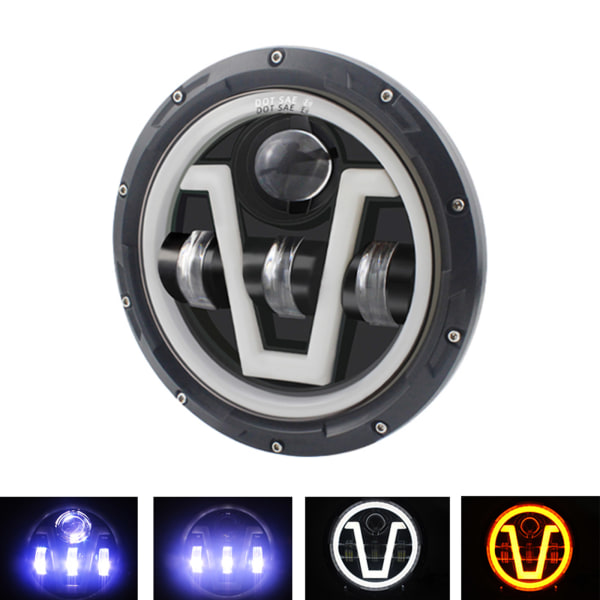 7" rund LED-forlygte med RGB 8000lm Hi/lo Beam Passer til Wrangler