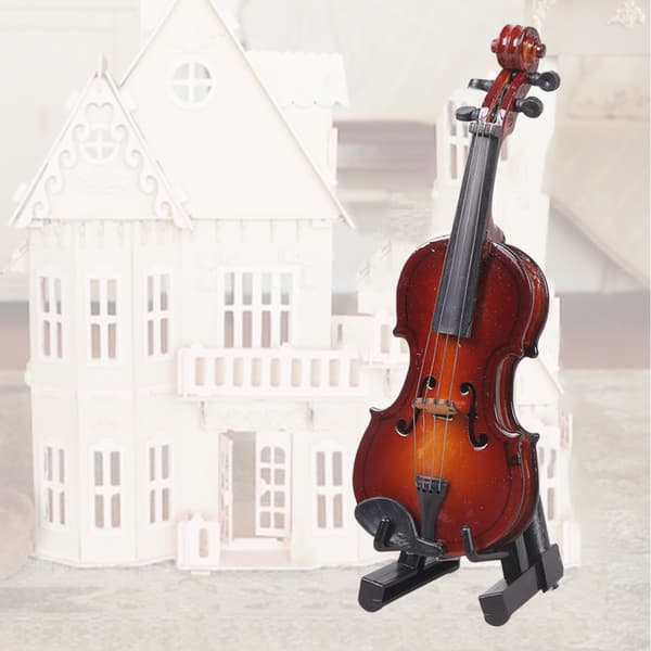 Miniature Violin Stand Model Dukkehus Tilbehør Rollespil Violin Legetøj