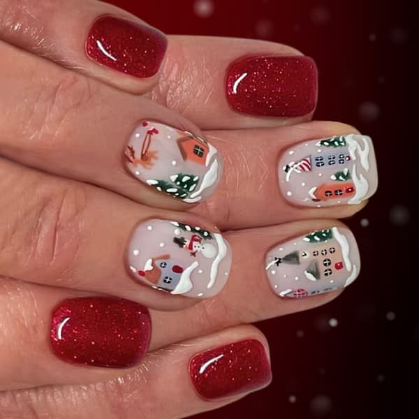 24-pack Vinter Lösnaglar Snögubbe Glitterdesign Enkel Applicering