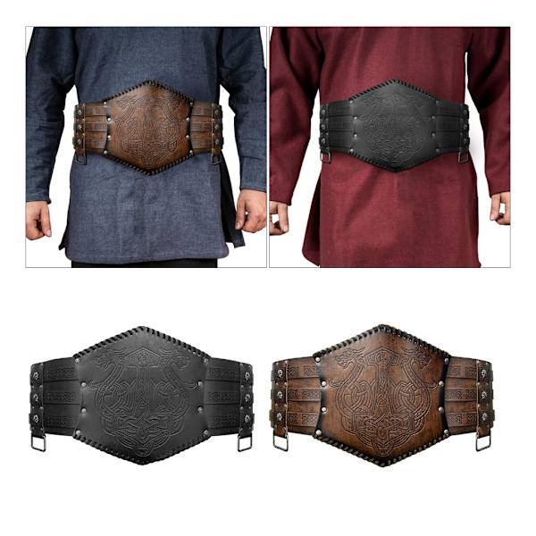 Vikingpräglad brett bälte nordisk konstläder rustning bälte Halloween kostym Brown