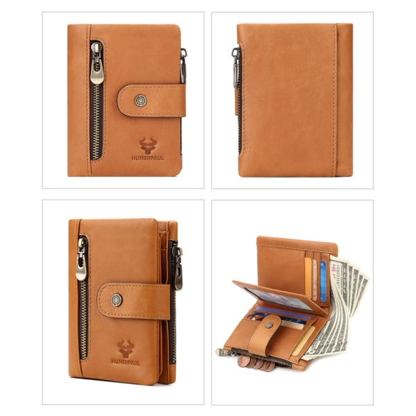 RFID-blokkerende kort lommebok kredittkortsporholder Bifold myntveske for menn Brown