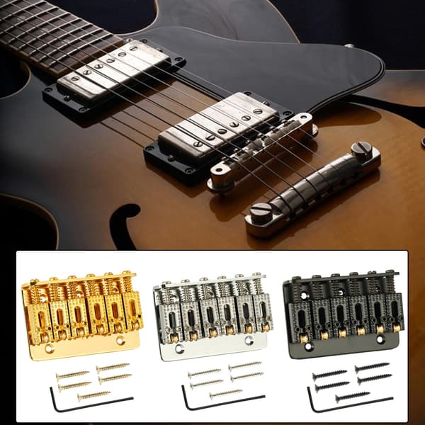 6 Strenge Guitar Roller Sadel Hardtail Bridge Top Load Tailpiece Udskiftningskit Silver