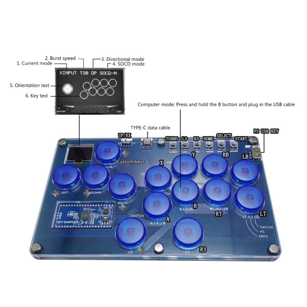14 Key Arcade Joystick Fight Stick Mechanic Button Game Controller för Hitbox PC null - Transparent gray and