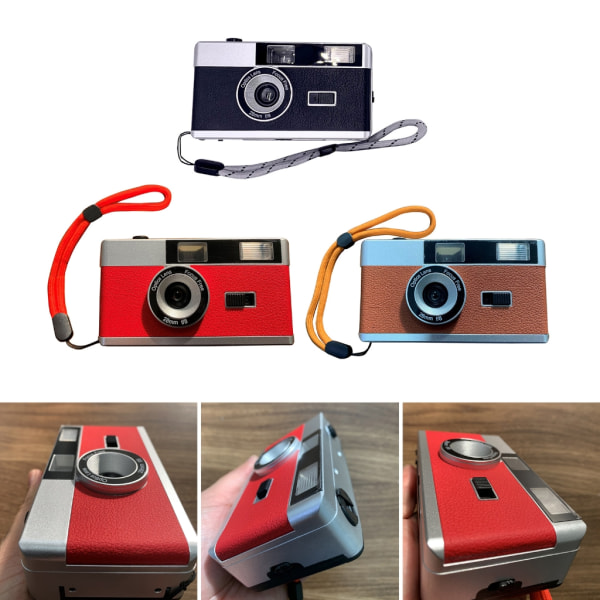 Retro 35 mm peka och skjut filmkamera med blixtfångstminnen i film perfekt för fotografintusiaster Brown
