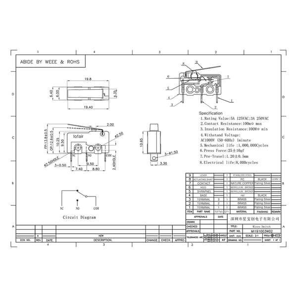 Varmvattenberedare Dörr Interlock Switch 3 Pin Micro Dörrrelä Switch Hållbar