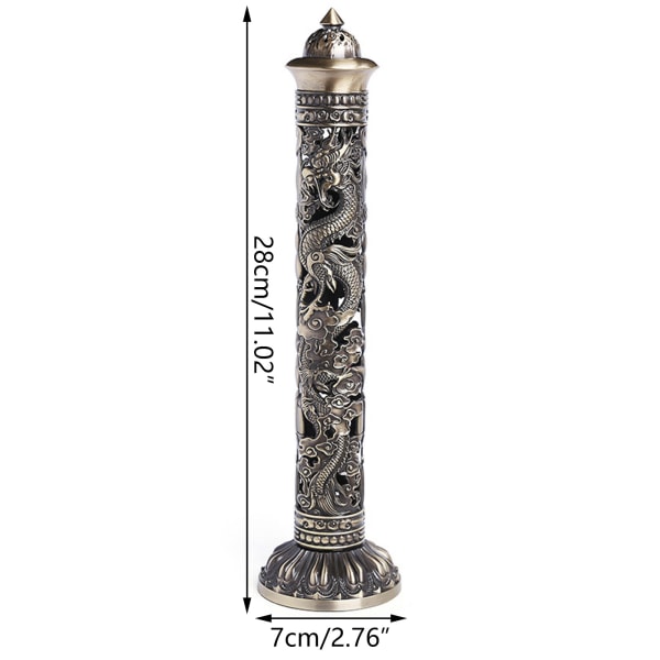 Antik vintage koppar vertikal rökelsesticka för brännare ihålig snidad drake Phoenix metalltorn askfångare rökelsekar Buddha hem terum dekor Bronze