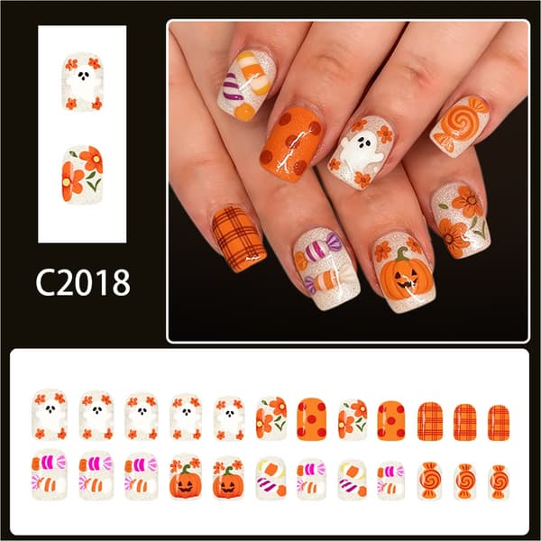 Græskar Slik Press On Sæt til Halloween, 24 Stykker Festlook