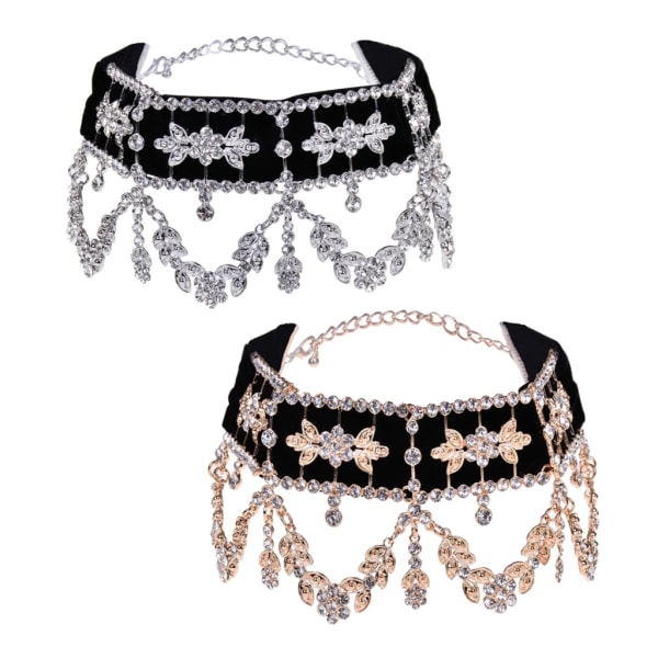 Elegant Sammet Choker Halsband Vintage Strass hänge Halsband Mode Nyckelben Halsband Smycken för kvinnor Flickor Gold