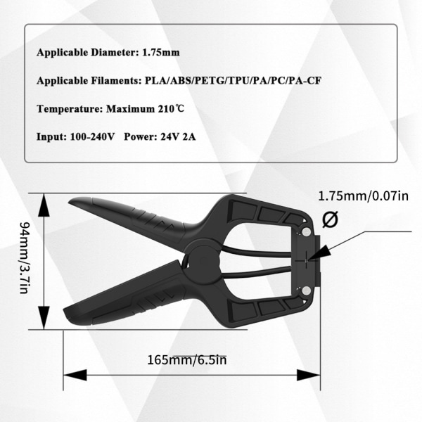 1,75 mm 3D-skrivare filamentkontakt Snabbuppvärmningshastighet filamentverktyg för ABS null - EU Plug