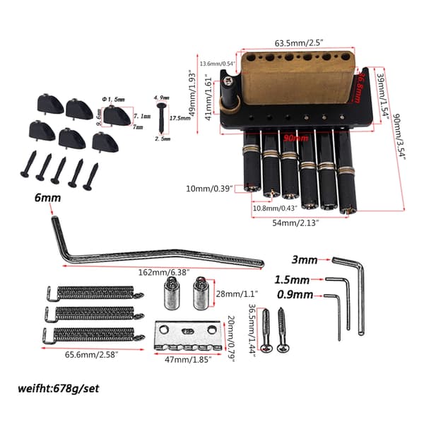 6/7 Strenge Hovedløs Guitar Bro System Tailpiece Sort Til Elektriske Guitarer 7 string