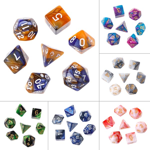 7 stk/sett Akryl Polyhedrale Terninger For TRPG Brettspill D4-D20 4