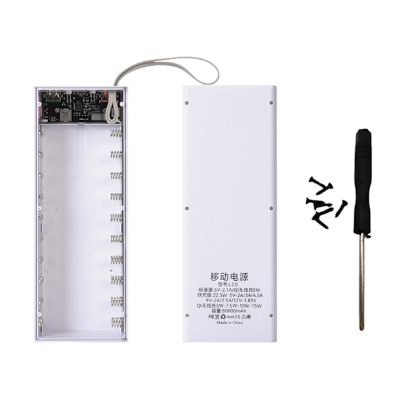 Bærbar ekstern boks Avtakbar 22,5 W QC3.0 PD LCD DIY 20x18650 Batteri for Case Power Bank for Shell Powerbank Protect