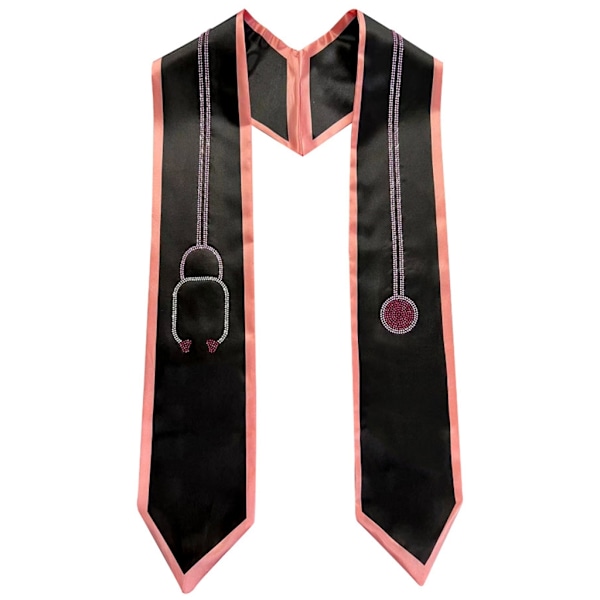 White Soft Fabric Graduation Stole Happy Graduation Party Photography Sash Black and pink