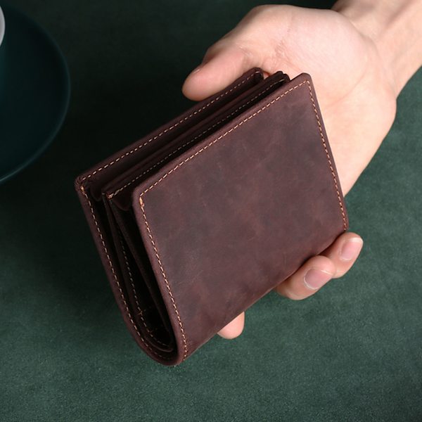 Herrplånbok i äkta läder RFID-blockerande tvåfaldigt snygg myntficka med dragkedja Brown 2