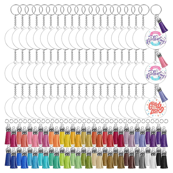 350 st Akrylnyckelringsämnen med tofsar Kit Nyckelring Circle Discs Blanks