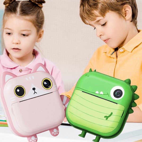 Bärbar thermal Mini tecknad digitalkamera för barn med cover Bra present till flicka White