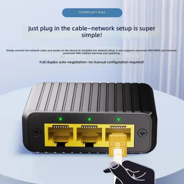 Aluminium Gigabit Ethernet-svitsj med 3 porter for rask dataoverføring