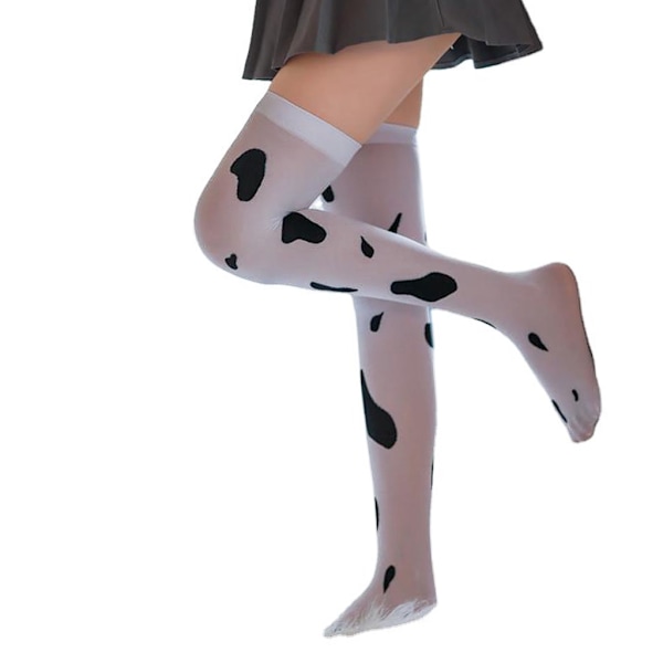 Naiset Seksikäs Lehmän täplikäs print Reisi korkeat sukat Kawaii Lolita Silky Over the Polven Pitkät sukat Sukat Cosplay-asu