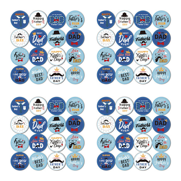 Glædelig fars dag klistermærker 64 stk/4 ark Hat Skæg Bogstaver Kunst Decal til lykønskningskort Dessert Cupcake Dekoration Gavepose Emballage