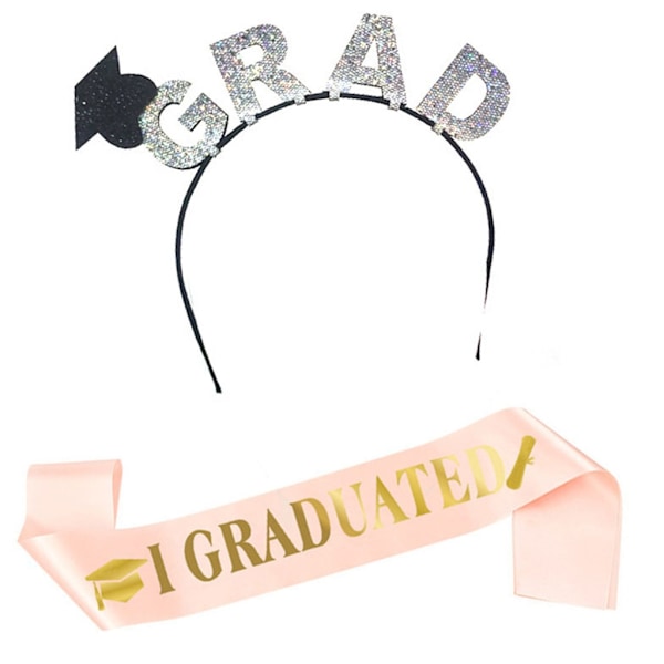 Shinning Headband Graduation Hat Hairband Makeup Hairband with Shoulder Strap Set 3