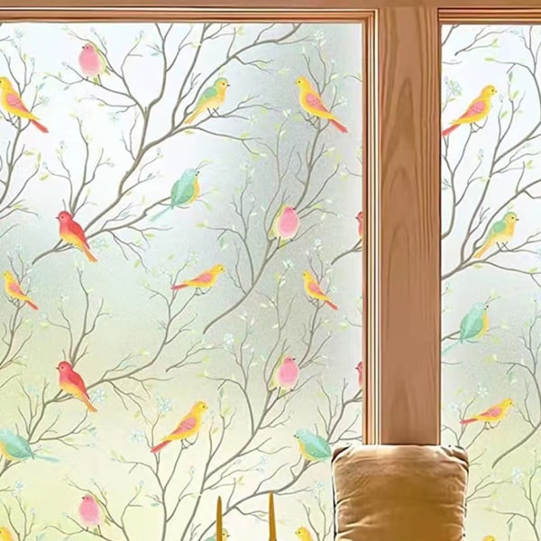 Sekretess Fönsterfilm Dekorativa dekaler för fågel Frostat glas Statisk Cling Fönsterklistermärken Hem Badrum Köksdekorationer 60x100cm