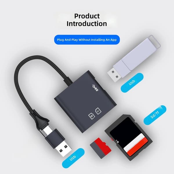Hurtige USB3.0-adaptere til kort, der understøtter USB A og USB C