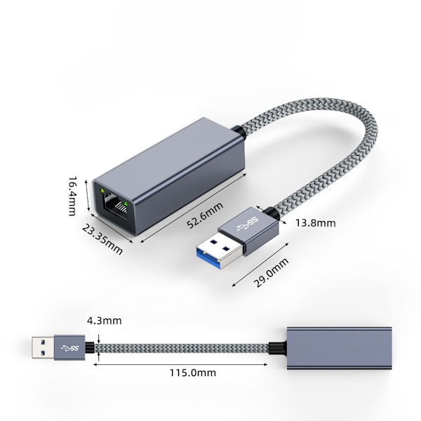 USB3.0 til RJ45 1000M Ethernet-adapter forbedrer enhetens hastighet og ledningsforbindelse