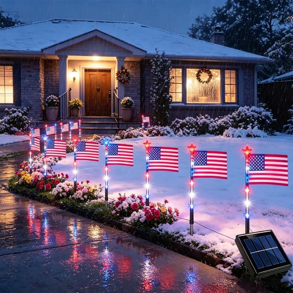 8 stk. Multi Head Solar Amerikansk Flag Lys 4. juli Fest Gårdsdekorationer
