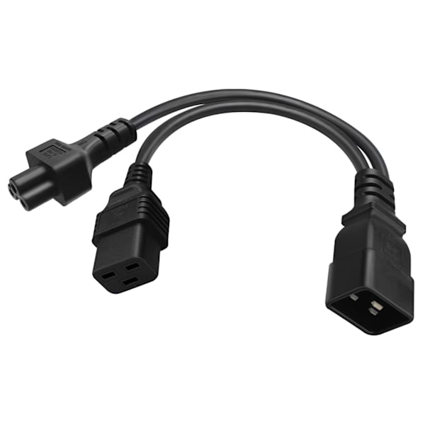 IEC320 C20 till IEC320 C5+C19 AC-strömadapterkabel, 3 terminaler hane till hona power