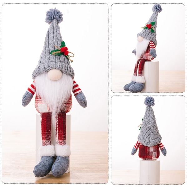 Jul Ansiktslös Gnome Doll Dinglar Ben Hylla Sitters Juldekoration Skandinavisk Tomtes Farmhouse Kök Tiered Gray