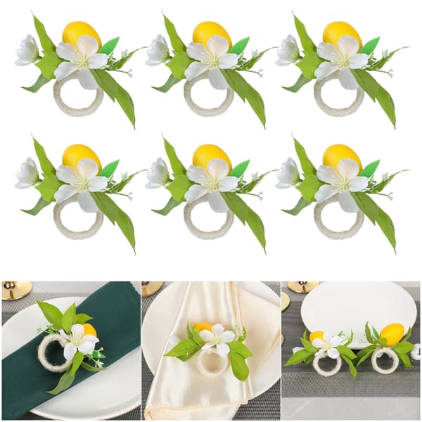 Förpackning med 6 citronblomservettringar till bröllopsmiddagsdukningstillbehör