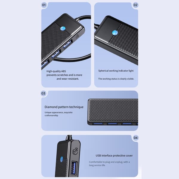 USB3.0 Utvidelseshuber med 4 porter for rask overføring for flere enheter