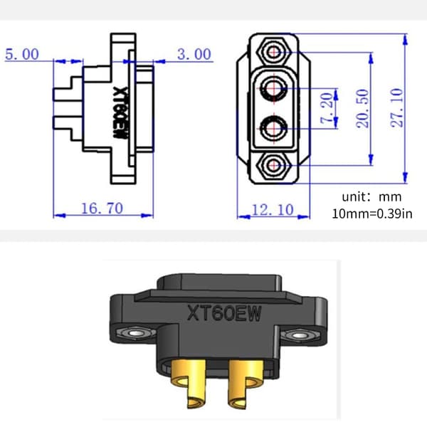 10 stk. XT60E hannpluggkontakter for fjernkontroll og FPV-dronesammenstilling