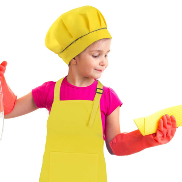 Barn Pojkar Flickor Kock Outfits Enfärgad Musroom Hat Förkläde Uniform för matlagning Blue