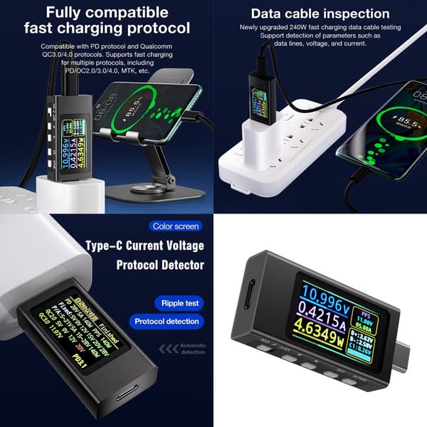 Typ C Protokoll Detektor Spänning Ström Mätare Med Digital Display 4-30V 12A