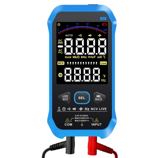 Färgdisplaydetektor 9999Counts Digital multimeter med ljudljuspåminnelse Diod-NCV Hz Live-Wire Tester Aotu-off