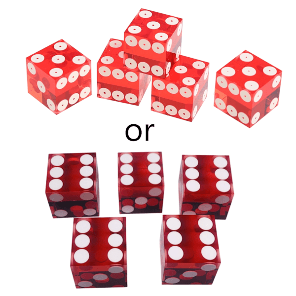 High-grade Acrylic Transparent Dice Six Sided D6 19mm Casino Dice Set of 5 Red