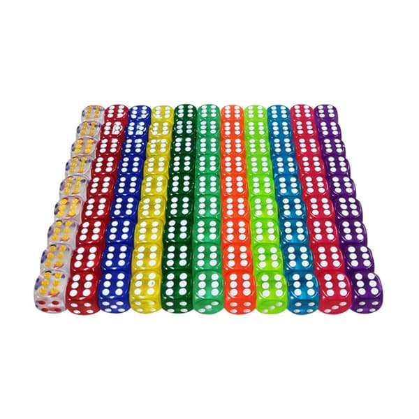 100 stk. seks sidede terninger prik terninger 14 mm farvede spil terninger med snørepose