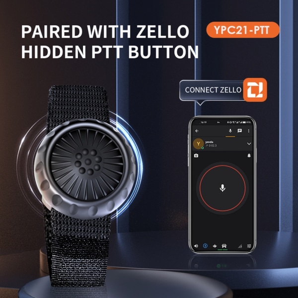Trådlös Bluetooth-kompatibel PTT Walkie-Talkie-kontrollknapp med justerbar rem för telefonen Zello Push-to-Talk-knapp