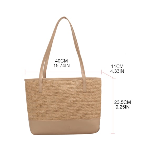 Handgjord halm handväska Axelväska Stor kapacitet tygväska Messenger Bag White